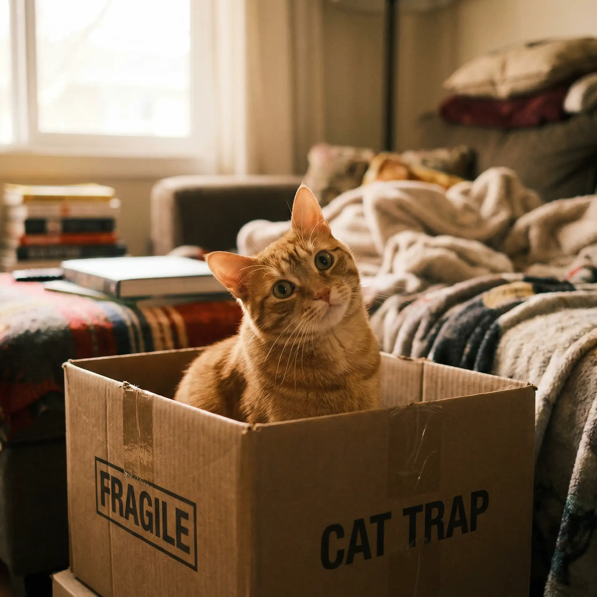 橘猫躲在纸箱里 - 我叫mt 大姐大